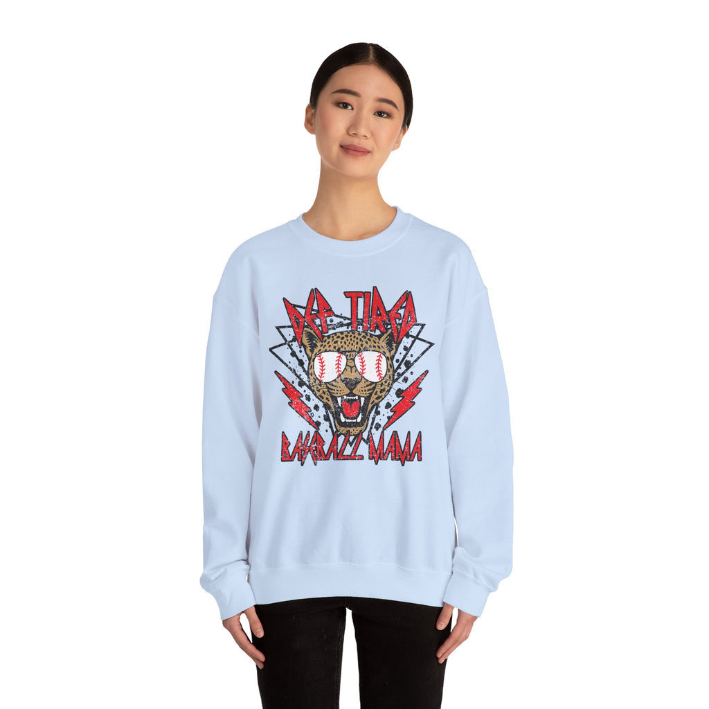 Baseball Leopard Graphic Sweatshirt | Retro Rock Cat with Sunglasses