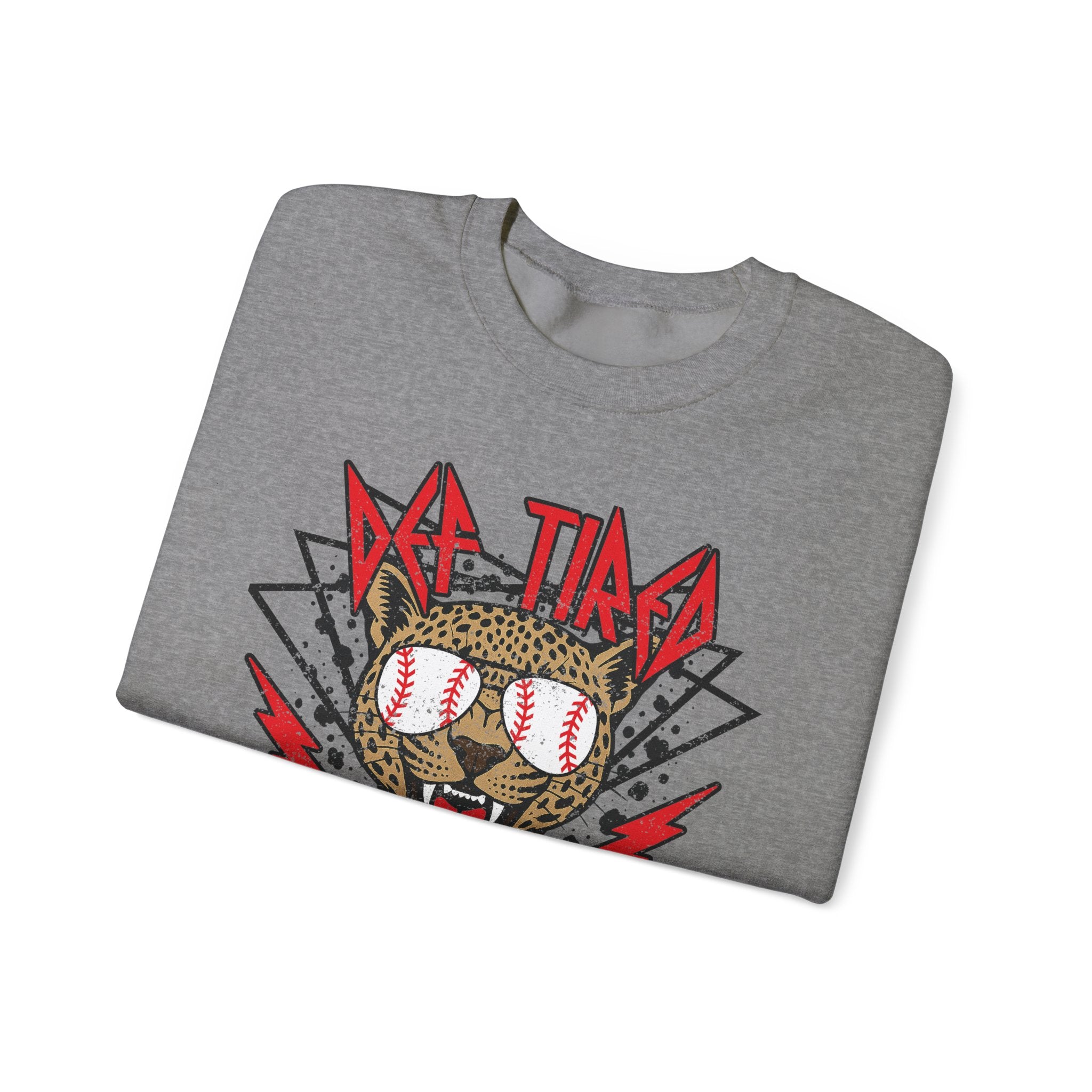 Baseball Leopard Graphic Sweatshirt | Retro Rock Cat with Sunglasses