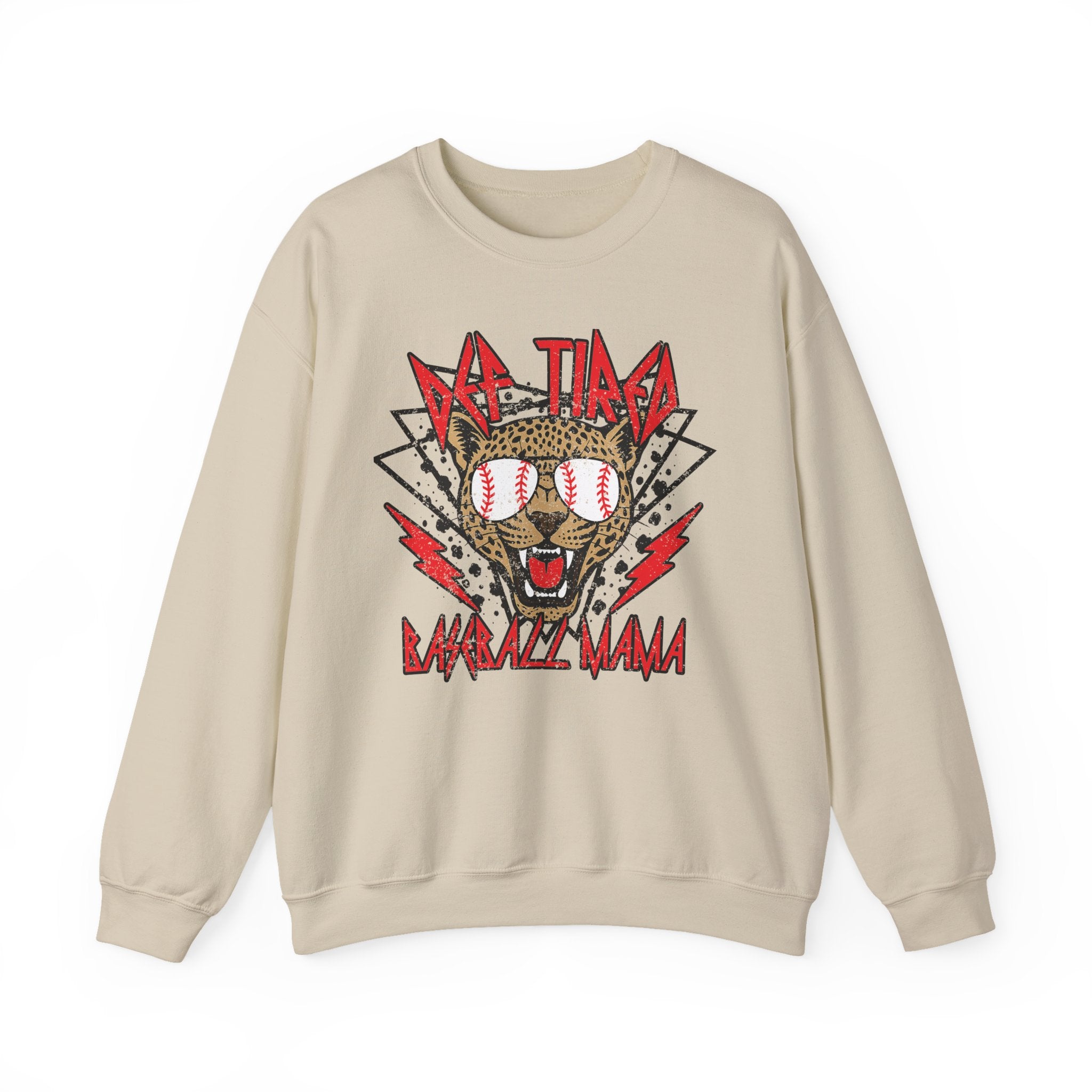 Baseball Leopard Graphic Sweatshirt | Retro Rock Cat with Sunglasses