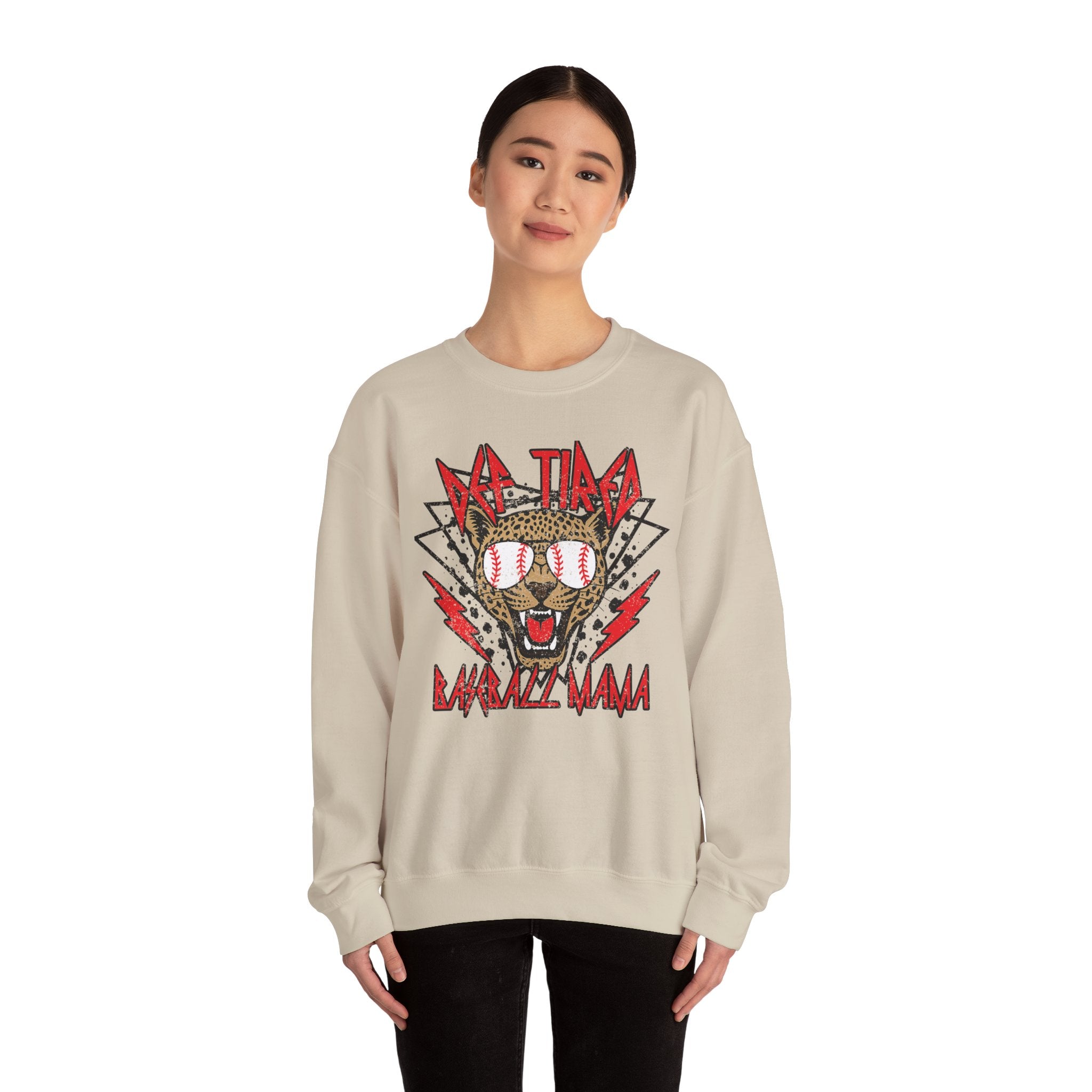 Baseball Leopard Graphic Sweatshirt | Retro Rock Cat with Sunglasses