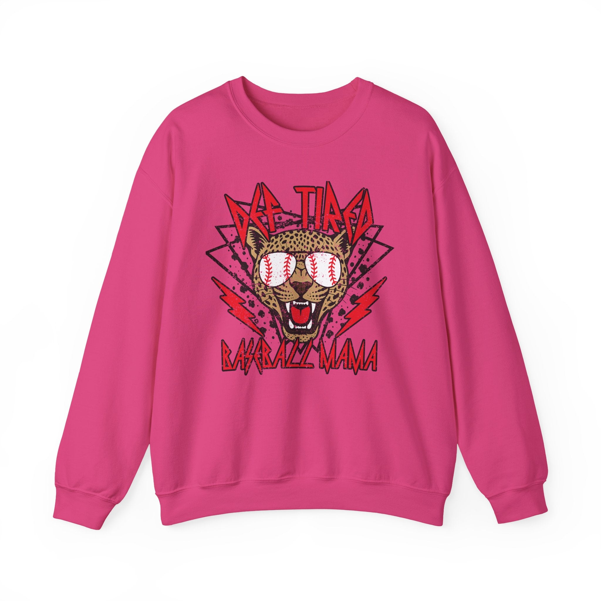 Baseball Leopard Graphic Sweatshirt | Retro Rock Cat with Sunglasses