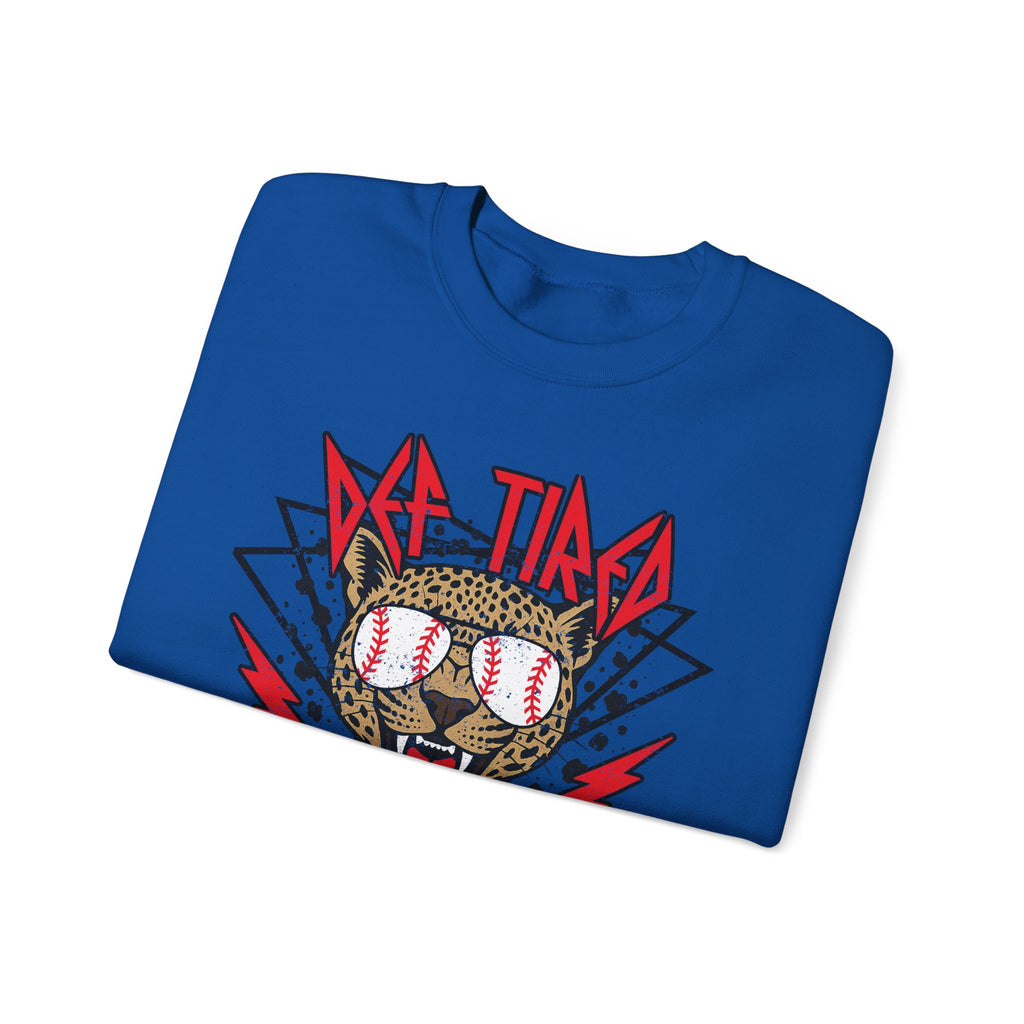 Baseball Leopard Graphic Sweatshirt | Retro Rock Cat with Sunglasses