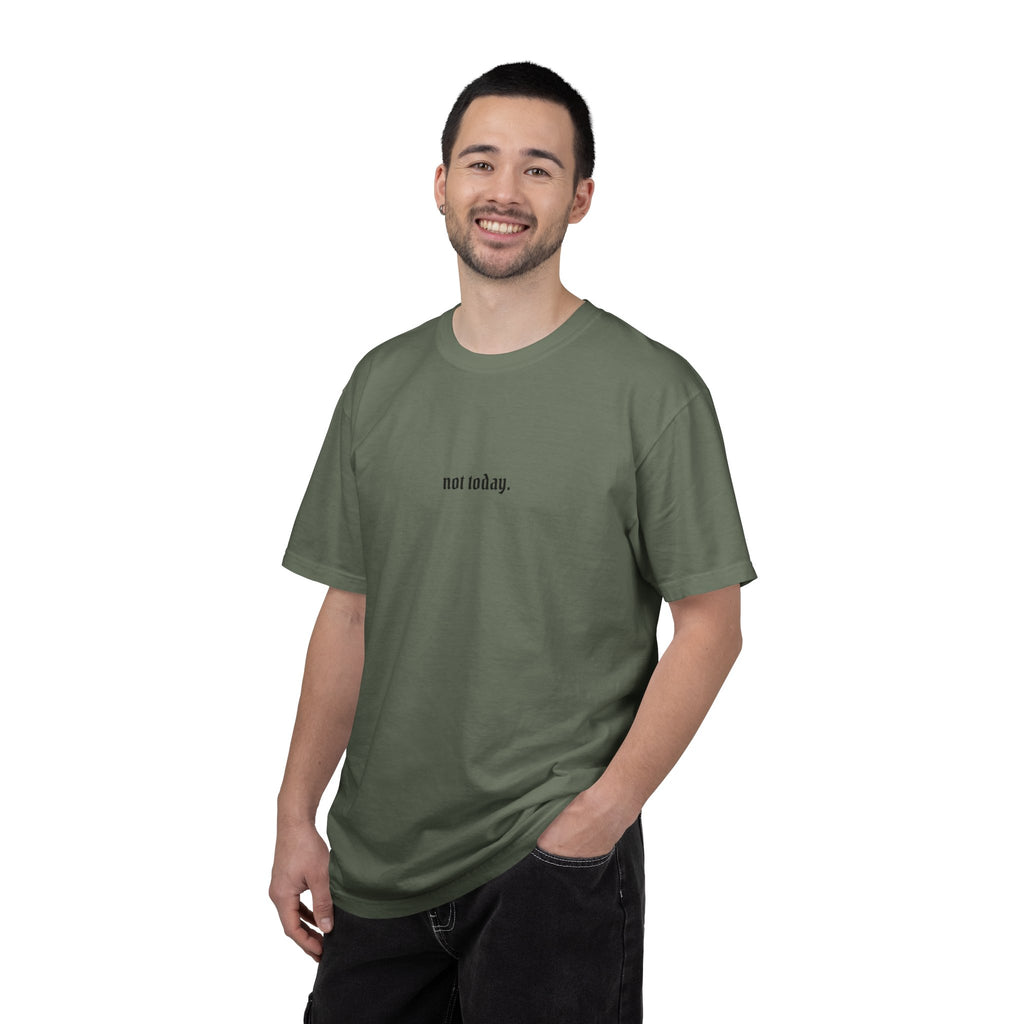 Not Today text tee | Graphic T-Shirt with Cowboy Skull Middle Finger Back Art