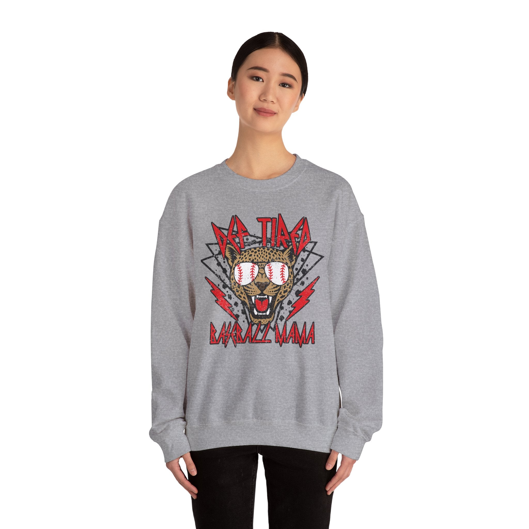 Baseball Leopard Graphic Sweatshirt | Retro Rock Cat with Sunglasses