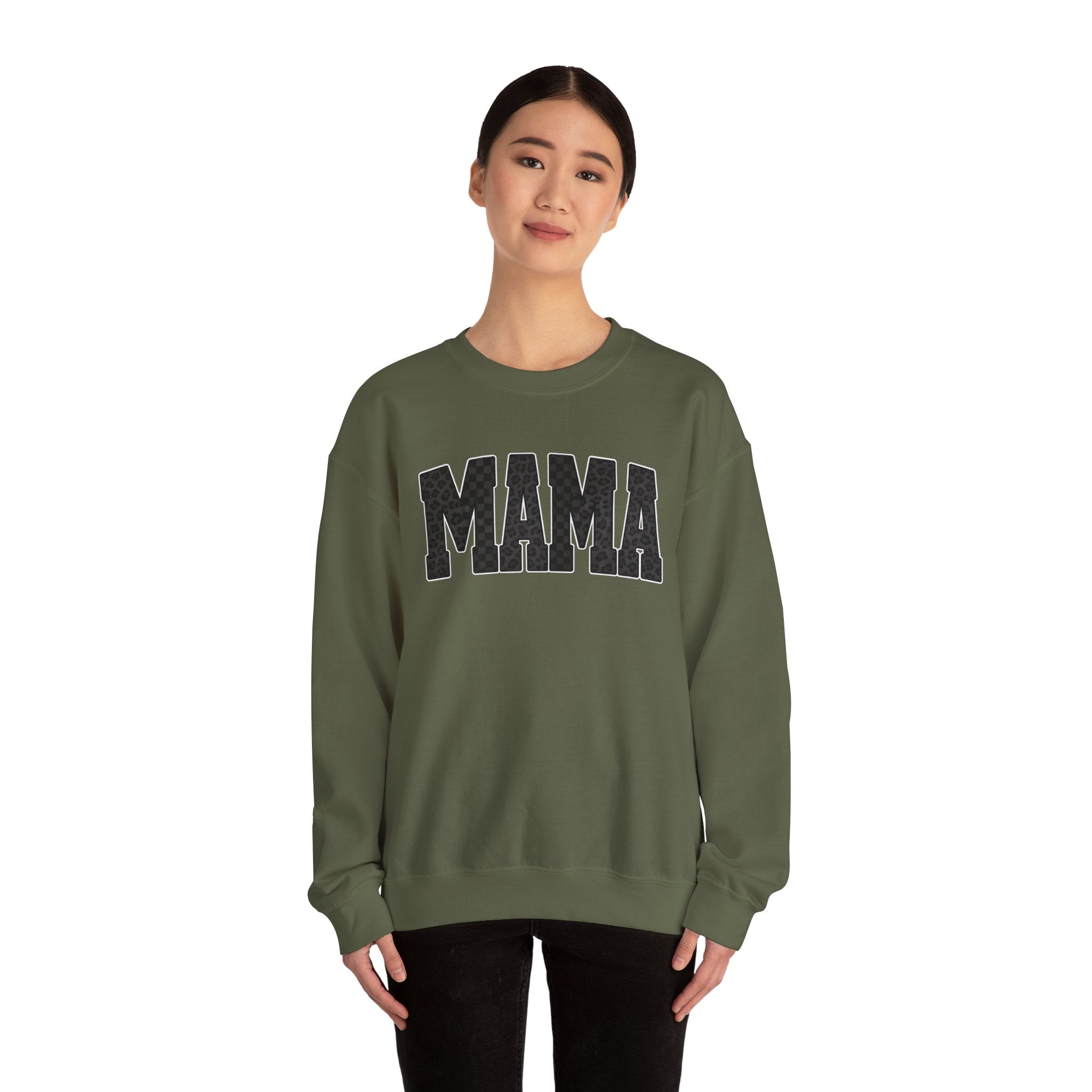 MAMA Crewneck Sweatshirt — Checkered leopard