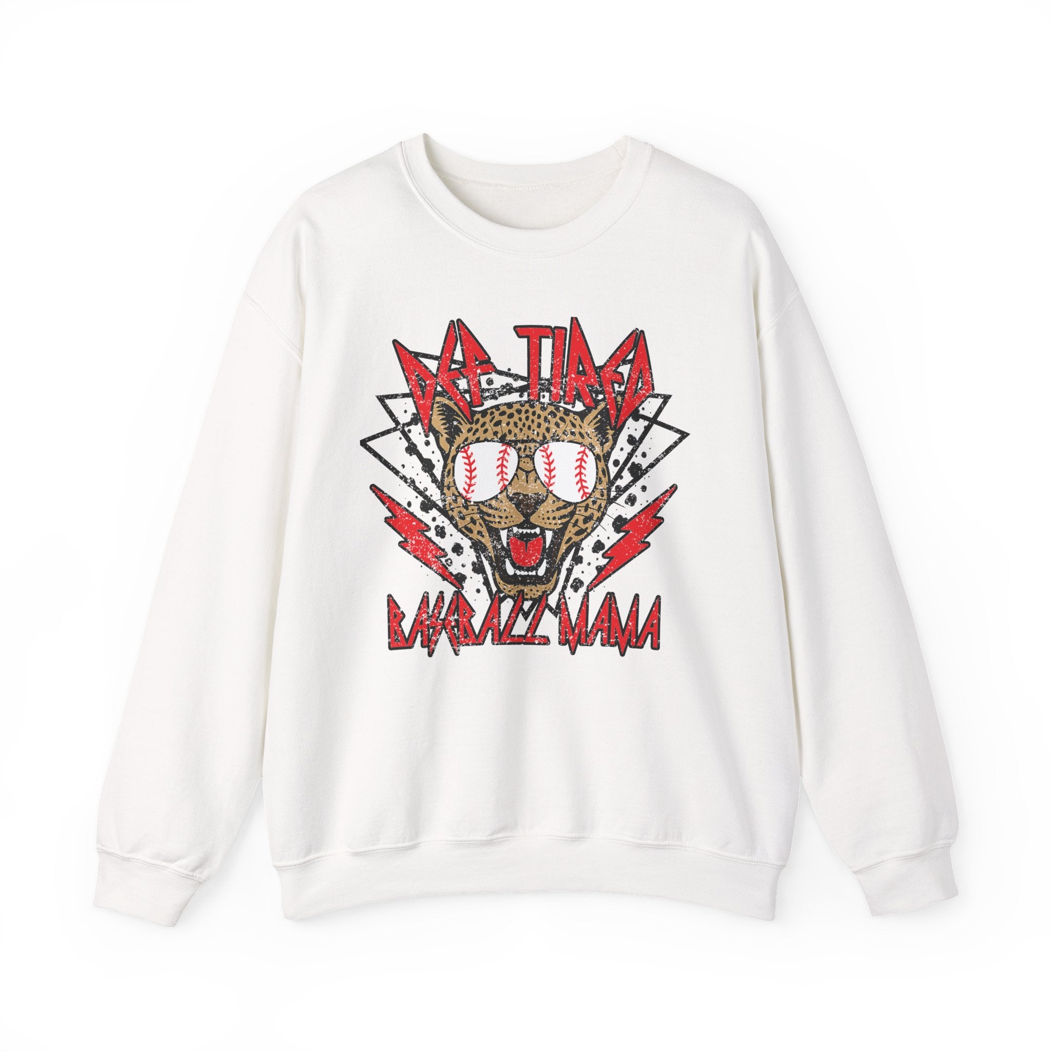 Baseball Leopard Graphic Sweatshirt | Retro Rock Cat with Sunglasses