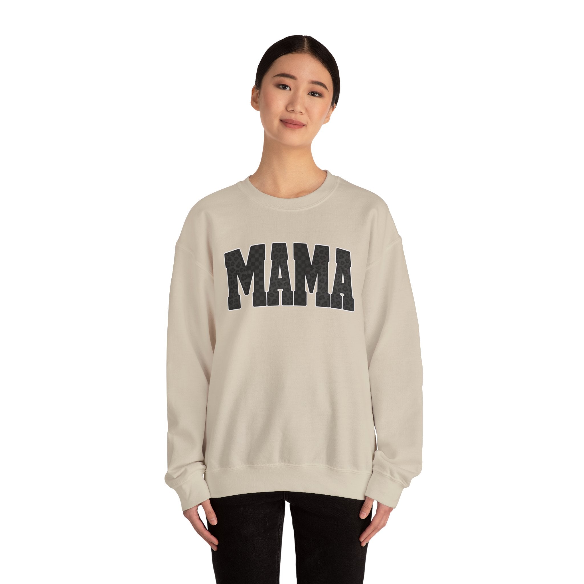 MAMA Crewneck Sweatshirt — Checkered leopard