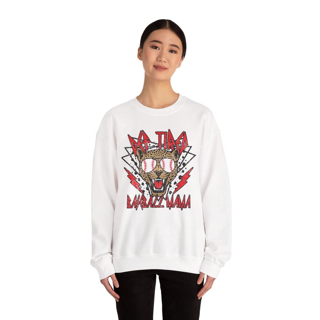 Baseball Leopard Graphic Sweatshirt | Retro Rock Cat with Sunglasses