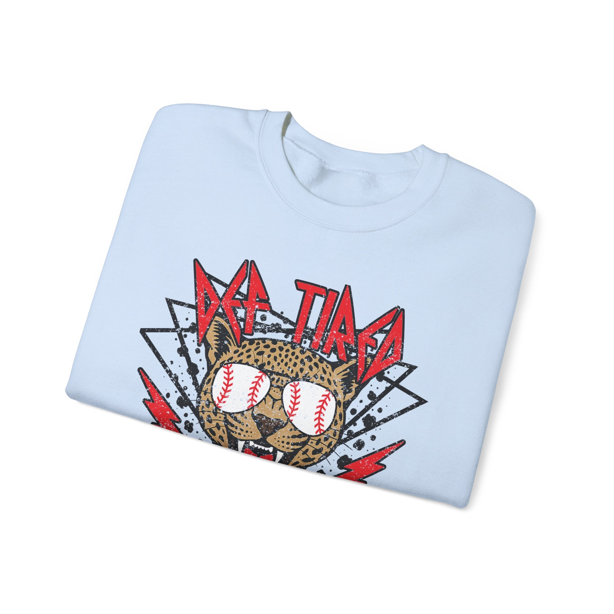 Baseball Leopard Graphic Sweatshirt | Retro Rock Cat with Sunglasses