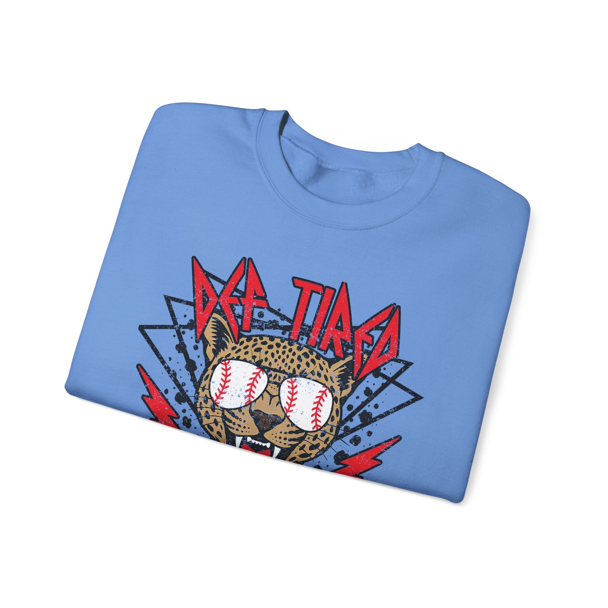 Baseball Leopard Graphic Sweatshirt | Retro Rock Cat with Sunglasses