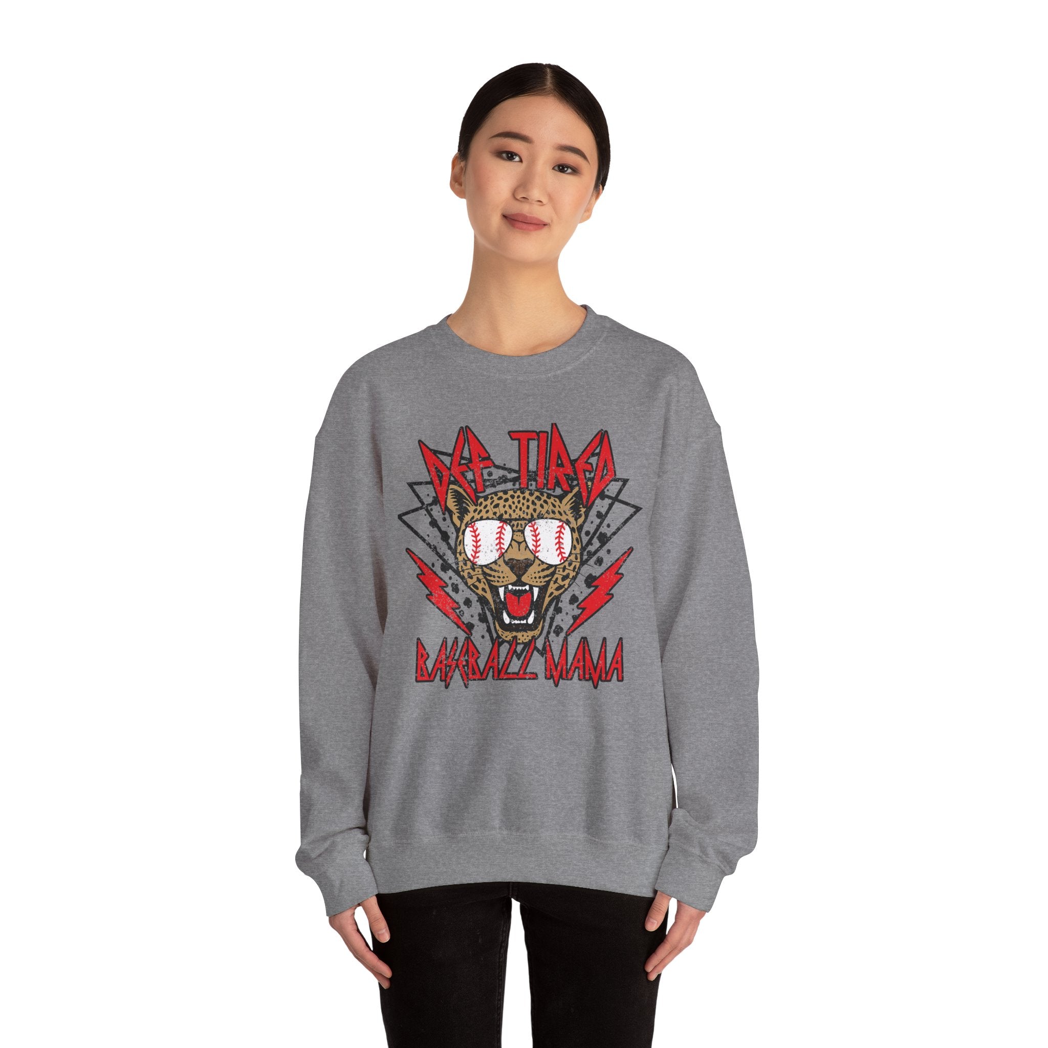 Baseball Leopard Graphic Sweatshirt | Retro Rock Cat with Sunglasses
