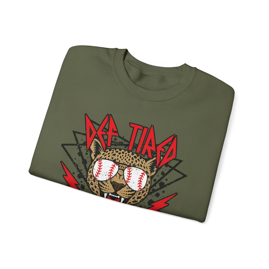 Baseball Leopard Graphic Sweatshirt | Retro Rock Cat with Sunglasses