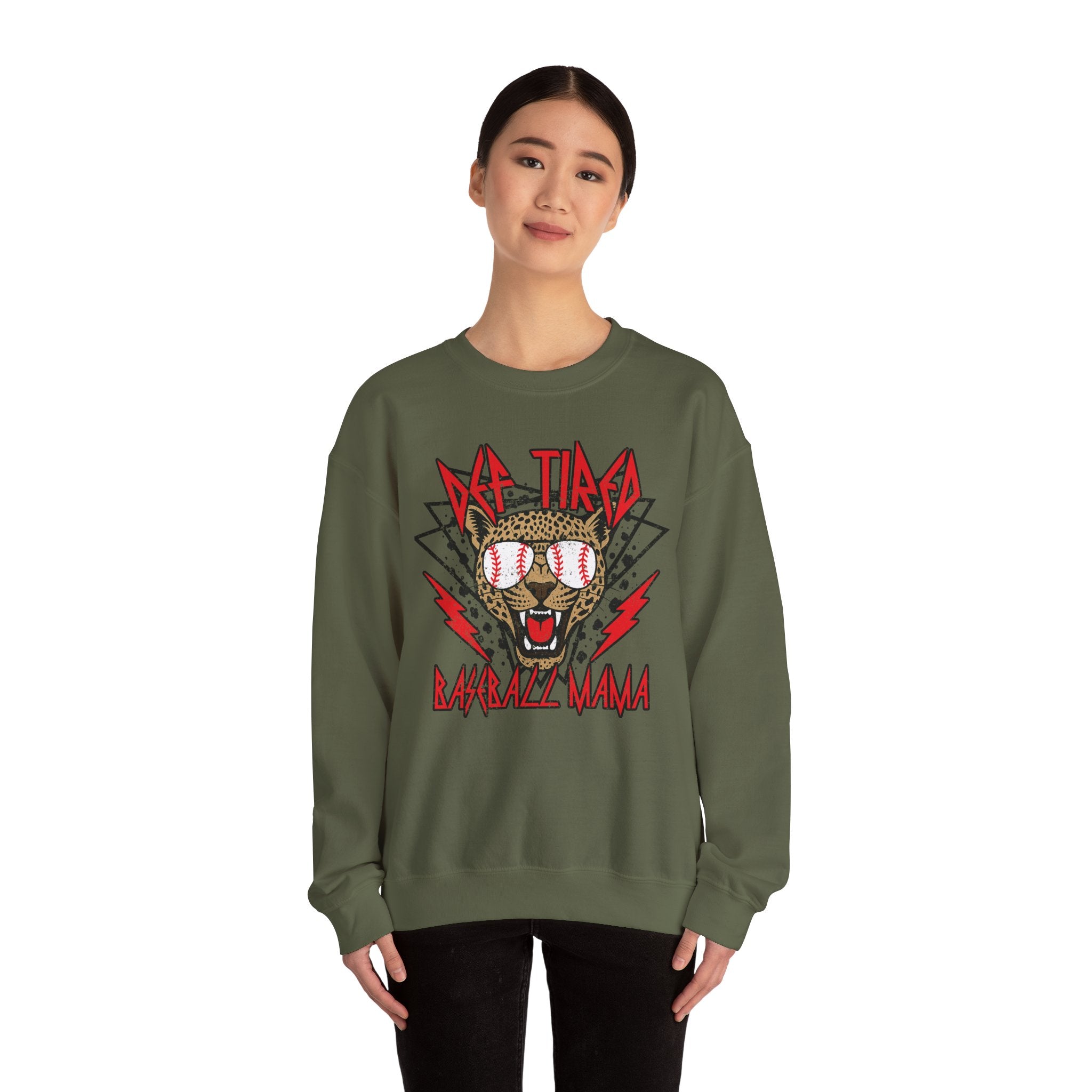 Baseball Leopard Graphic Sweatshirt | Retro Rock Cat with Sunglasses