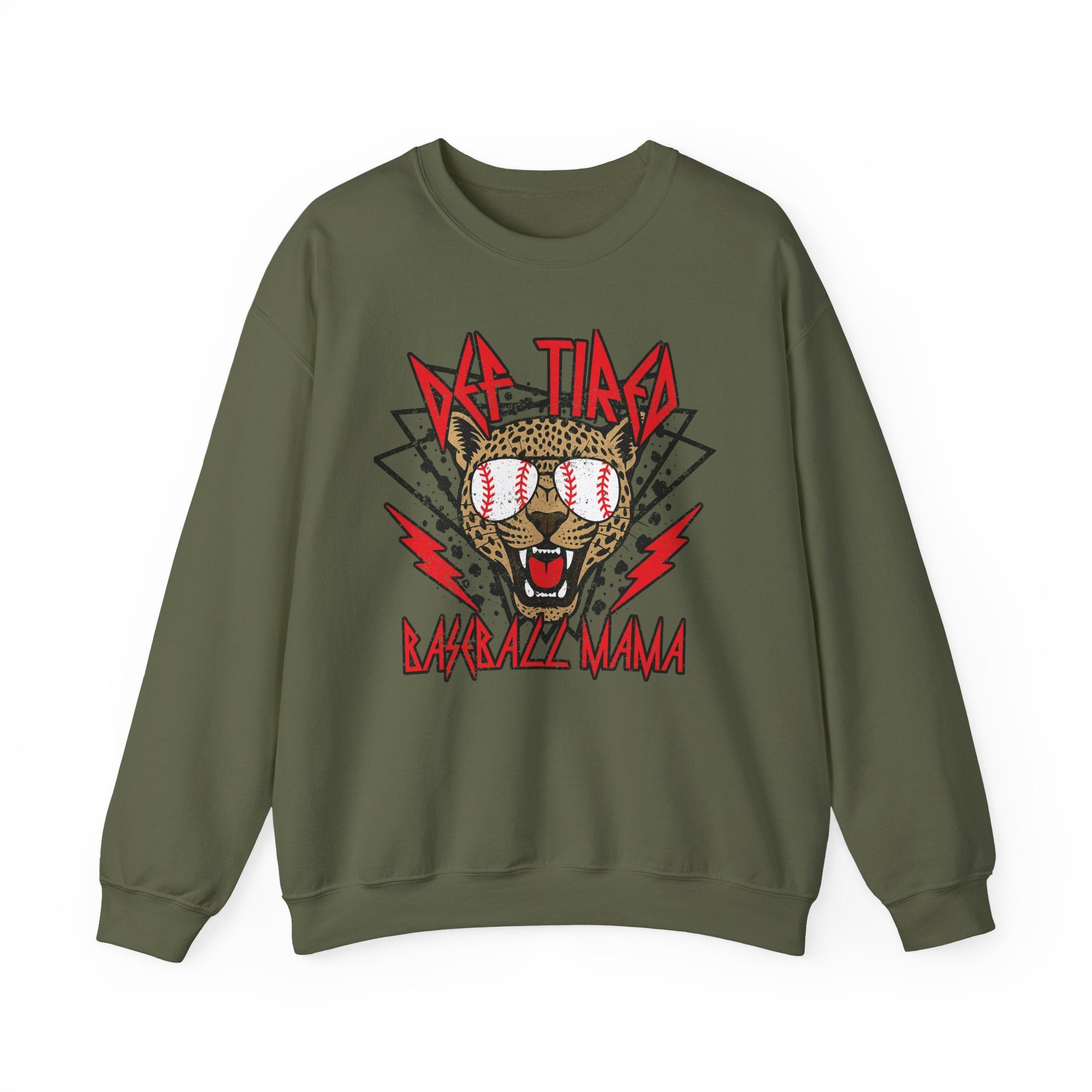 Baseball Leopard Graphic Sweatshirt | Retro Rock Cat with Sunglasses