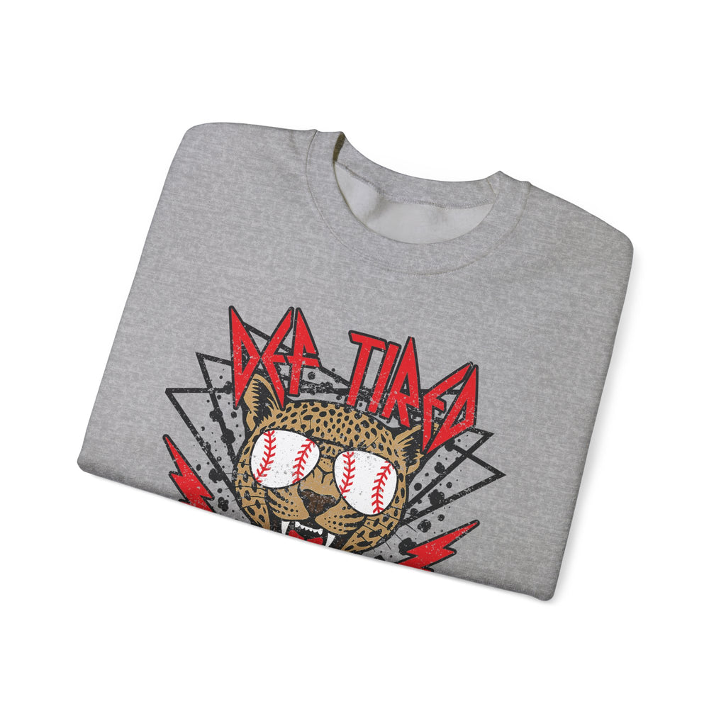 Baseball Leopard Graphic Sweatshirt | Retro Rock Cat with Sunglasses