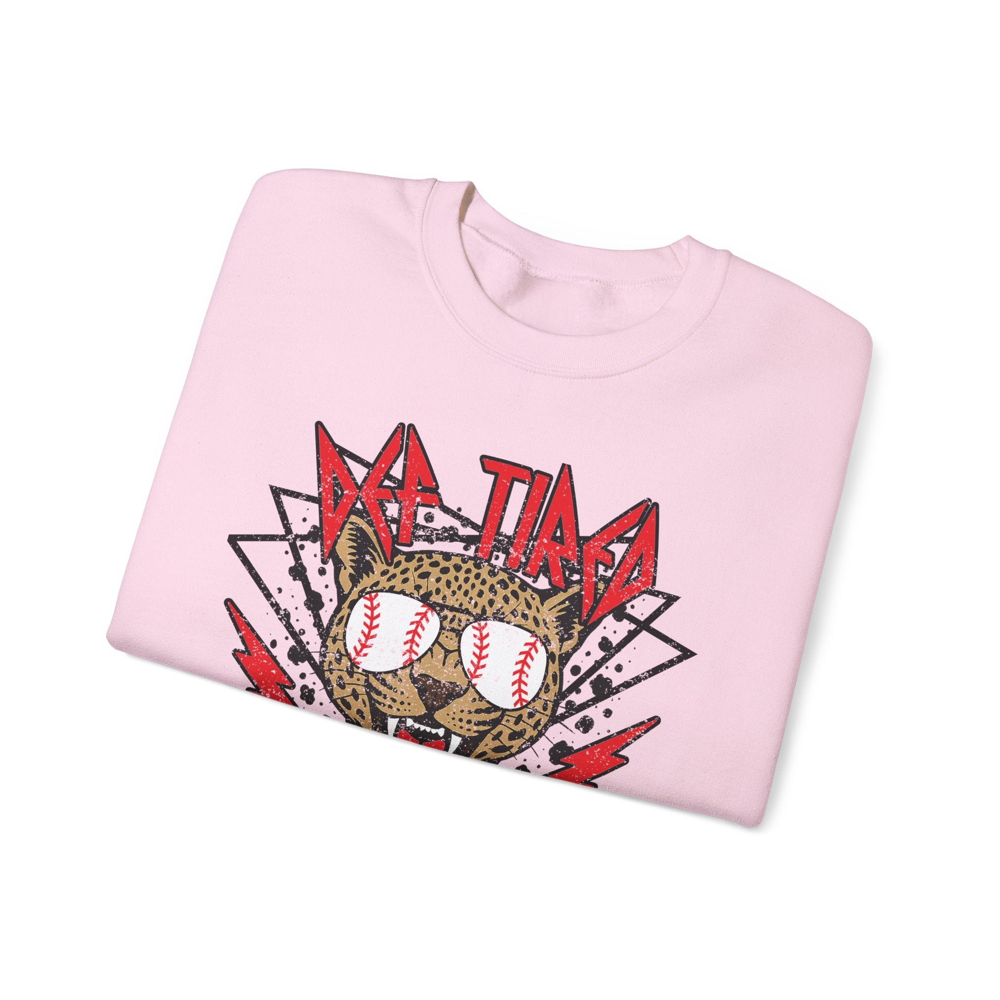 Baseball Leopard Graphic Sweatshirt | Retro Rock Cat with Sunglasses
