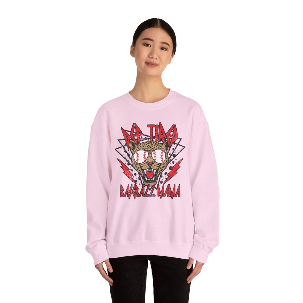 Baseball Leopard Graphic Sweatshirt | Retro Rock Cat with Sunglasses