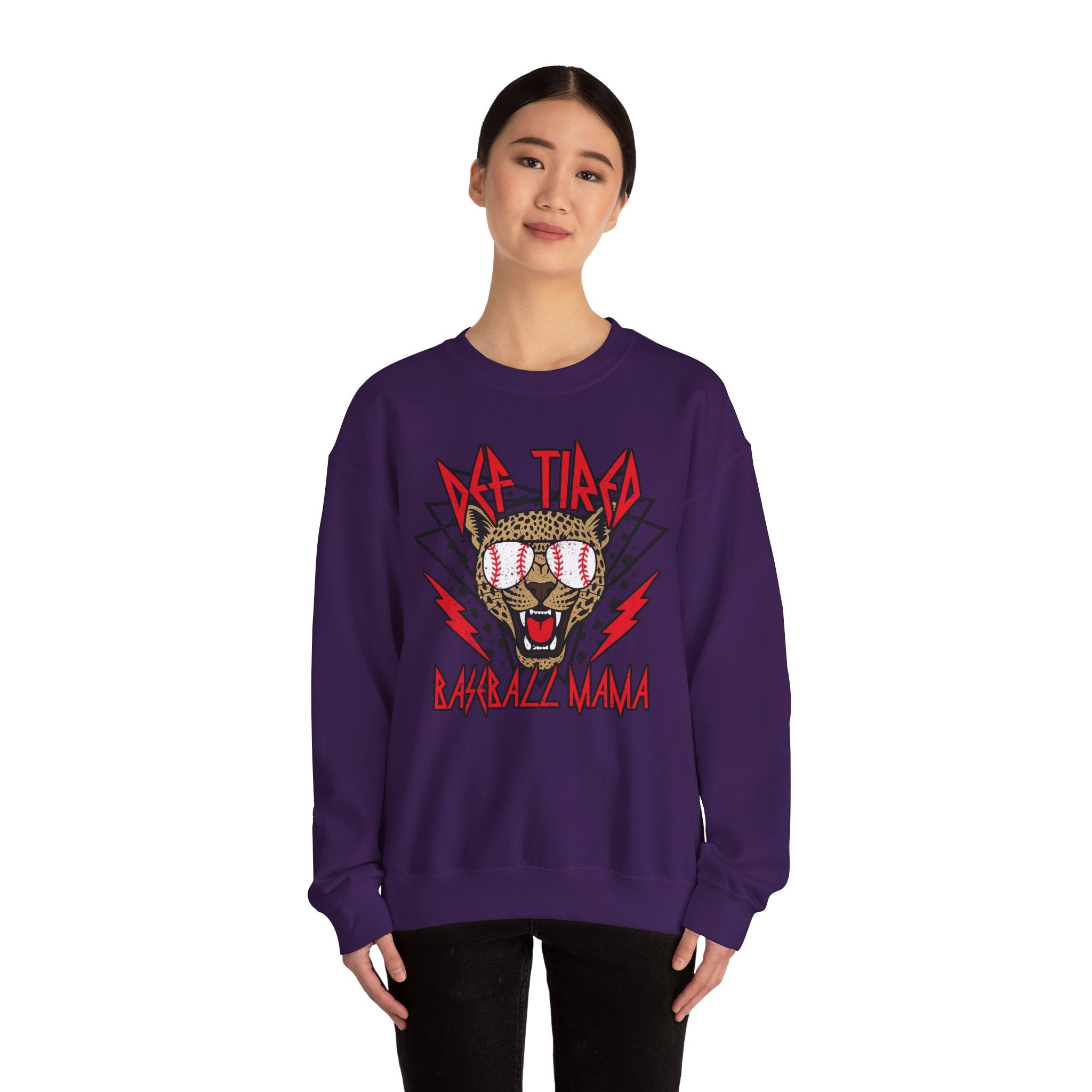 Baseball Leopard Graphic Sweatshirt | Retro Rock Cat with Sunglasses