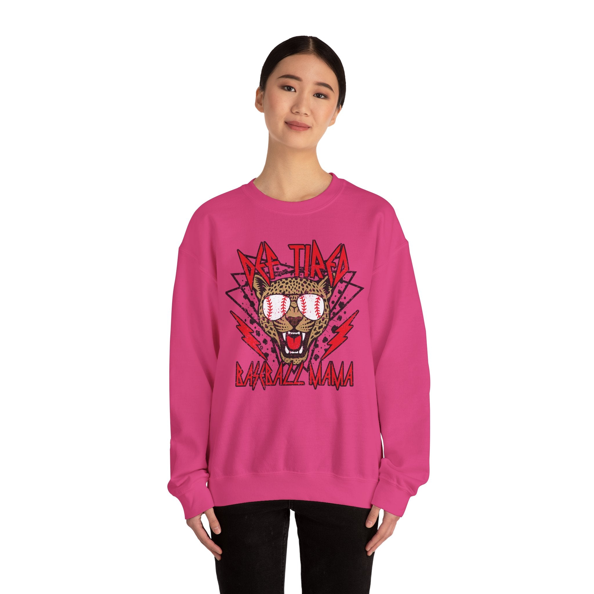 Baseball Leopard Graphic Sweatshirt | Retro Rock Cat with Sunglasses