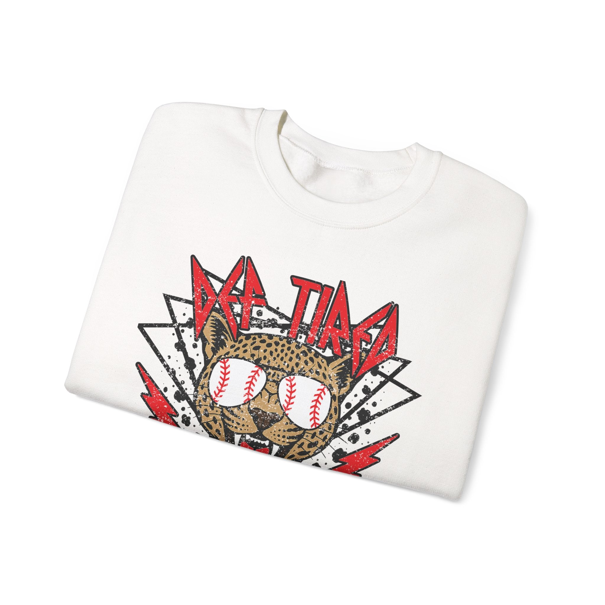 Baseball Leopard Graphic Sweatshirt | Retro Rock Cat with Sunglasses