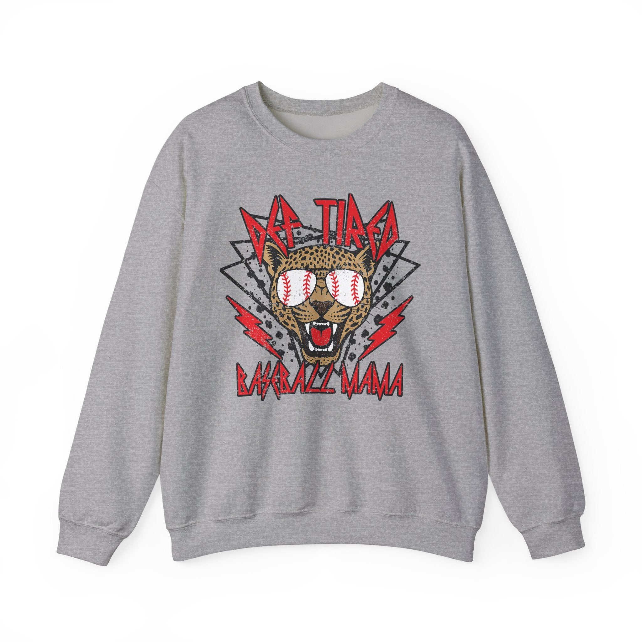Baseball Leopard Graphic Sweatshirt | Retro Rock Cat with Sunglasses