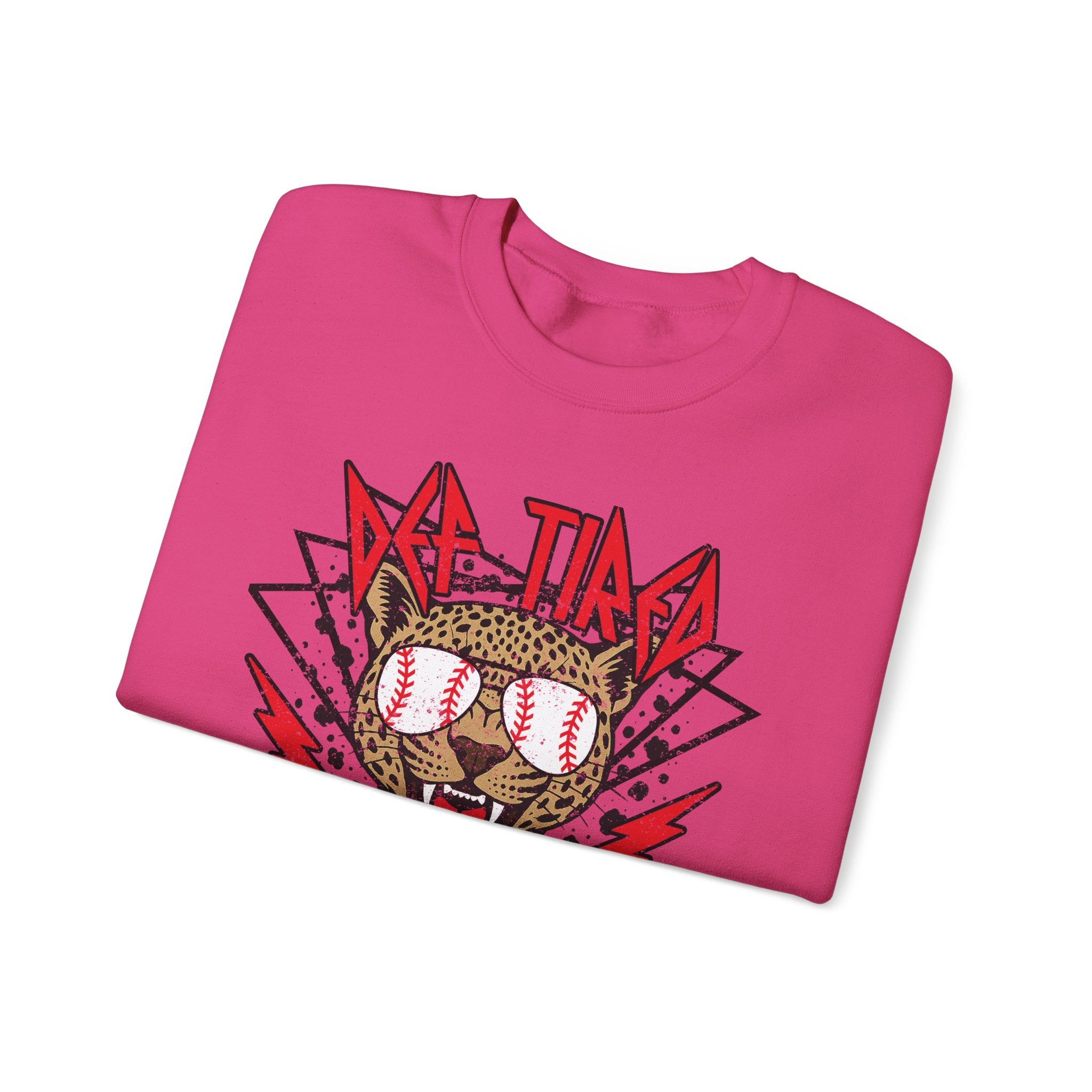 Baseball Leopard Graphic Sweatshirt | Retro Rock Cat with Sunglasses