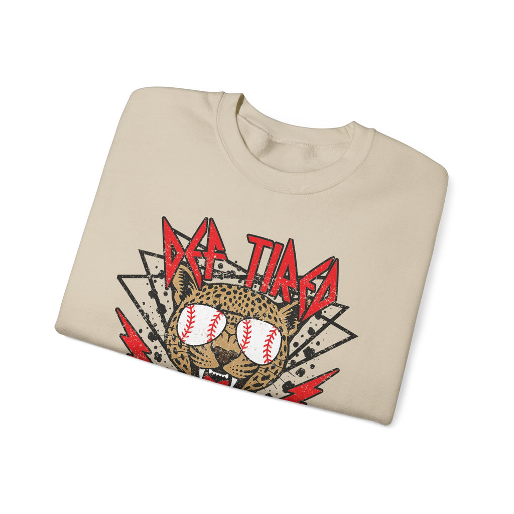 Baseball Leopard Graphic Sweatshirt | Retro Rock Cat with Sunglasses